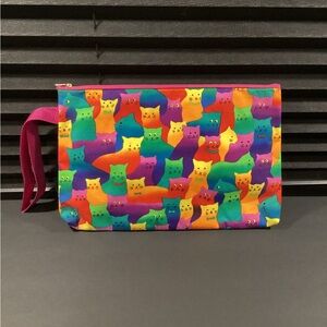 Vintage Trina Colorful Cat Print Large Pouch